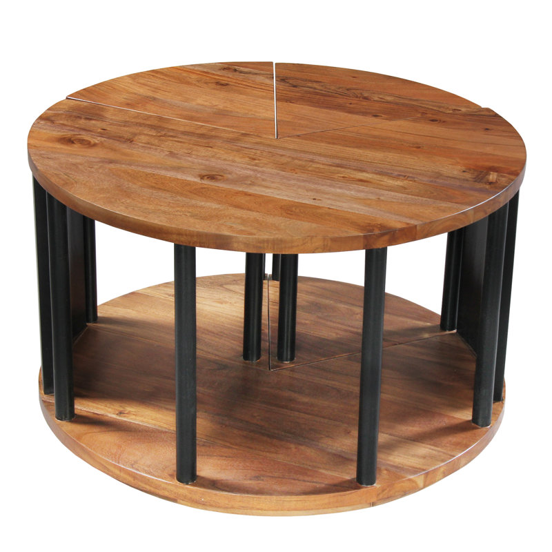 Table basse ronde Jones 30 pouces, bois d'acacia brun naturel fabriqué à la main, 3 pièces en deux