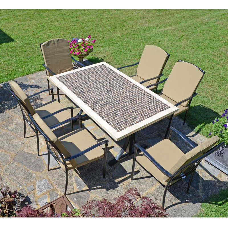 WILMINGTON Stone Dining Table with 6 ASCOT DELUXE Chairs Garden Set