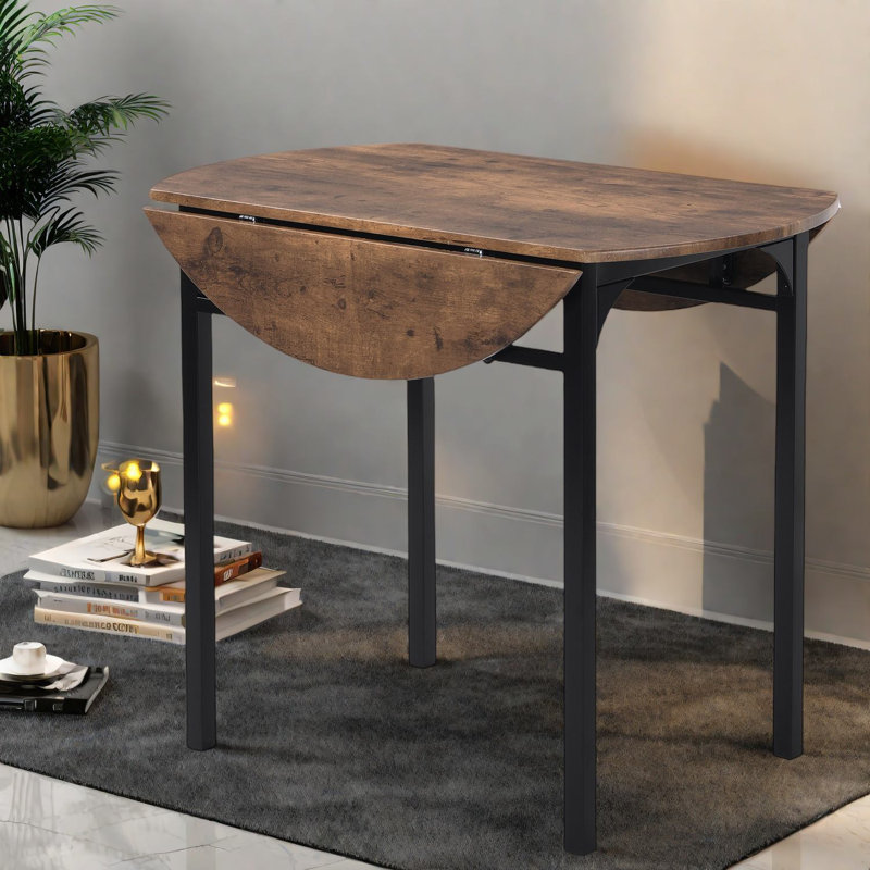 Table de salle à manger à abattants compacte, en bois aggloméré et en métal, design de cuisine rustique moderne