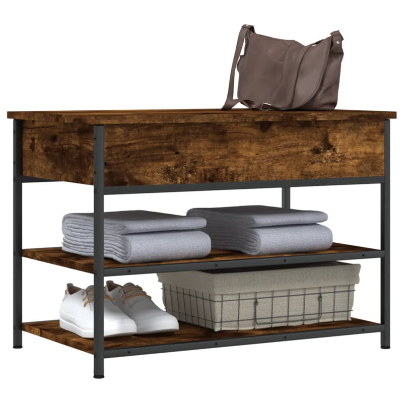 4 Pair Shoe Storage Bench, Smoked Oak