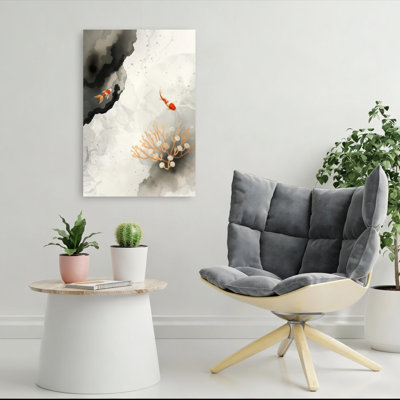 Graceful Koi Flow Abstract Elegant Minimalist Fish Nature Wall Art Print 1 Piece Wrapped Canvas Wall Art