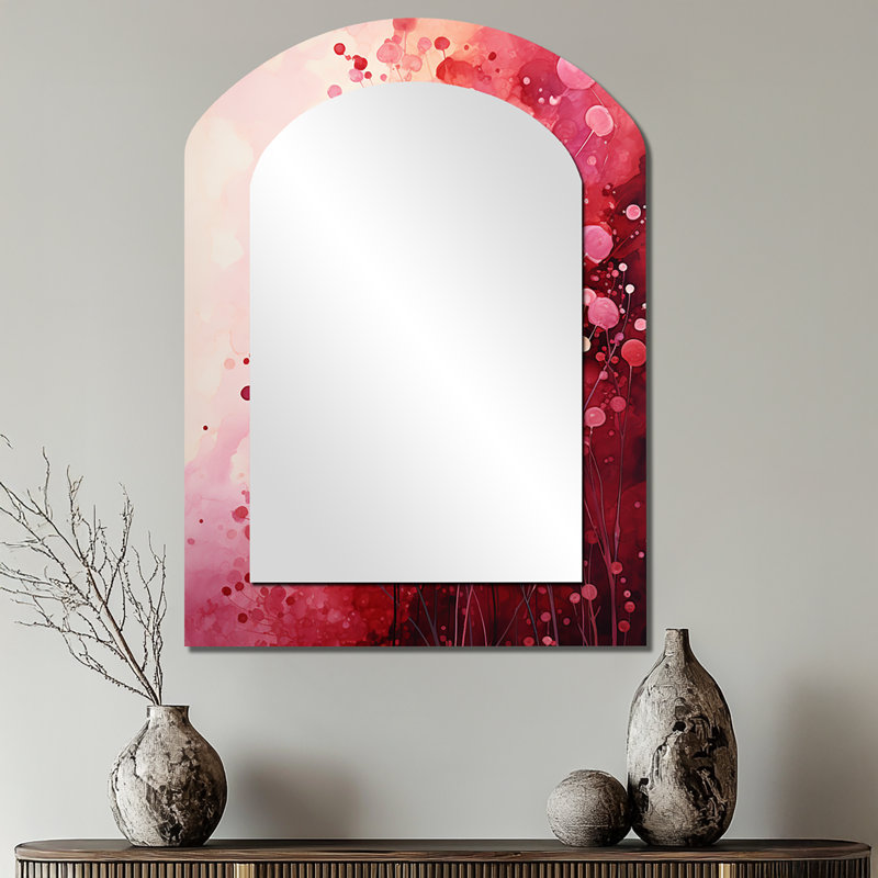 Crimson Reverie - grand miroir mural asymétrique paysager, rouge, 34 po x 25 po