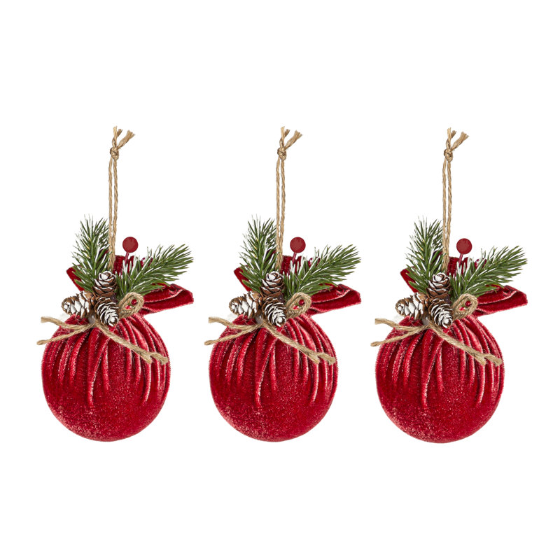 Ornement de Noël en velours rouge dans une boîte cadeau, ensemble de 3