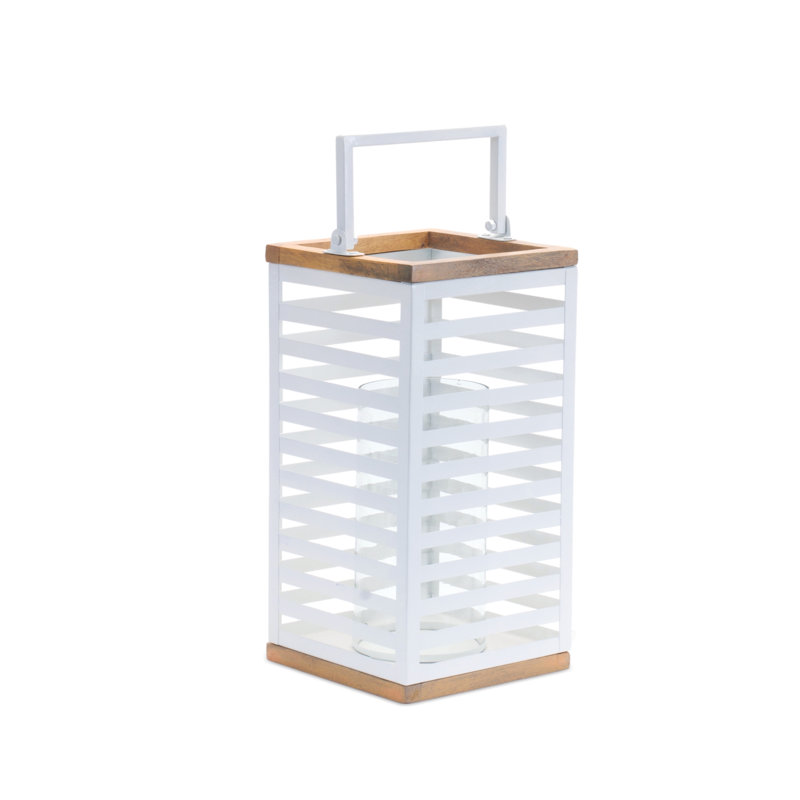 Metal Box Lantern with Natural Wood Accents