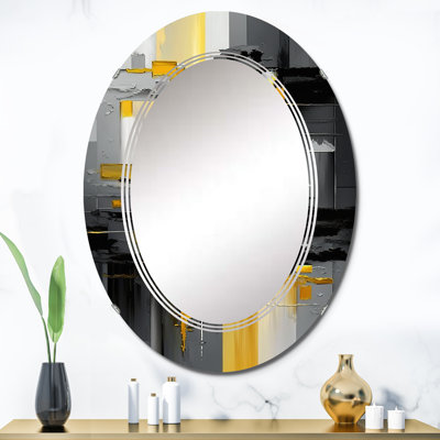 Pamla abstrait géométrique noir et jaune V - miroir mural géométrique moderne