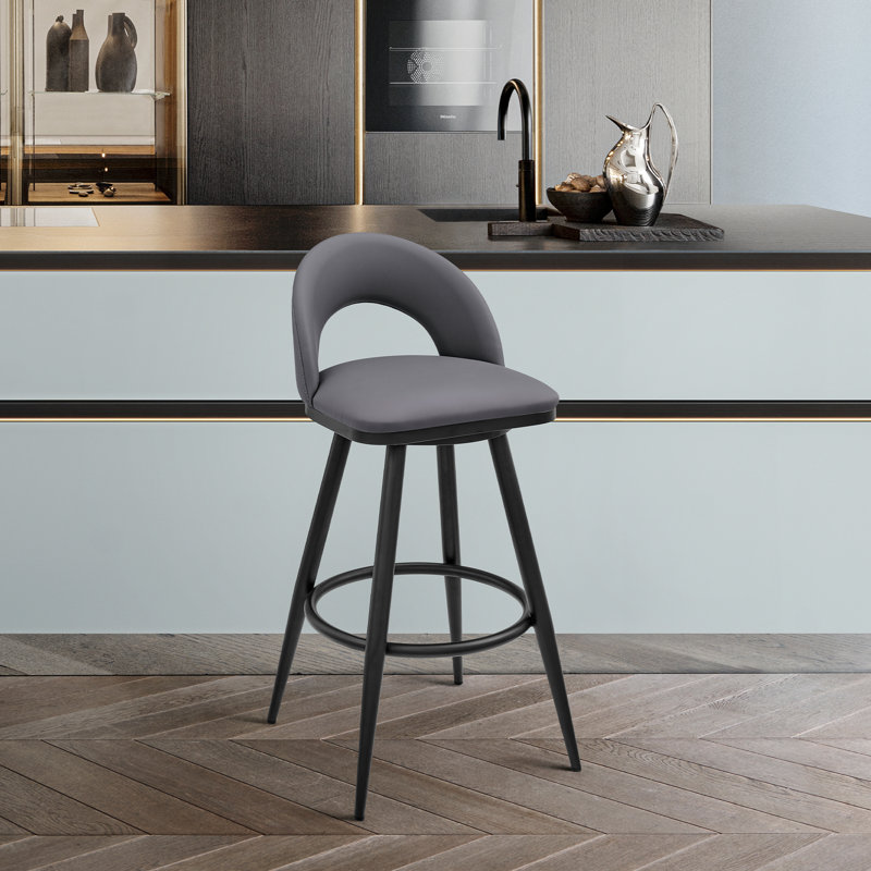 Blaydon Swivel Upholstered Counter Stool with Metal Frame, Black/Gray, Counter Stool (26" Seat Height)