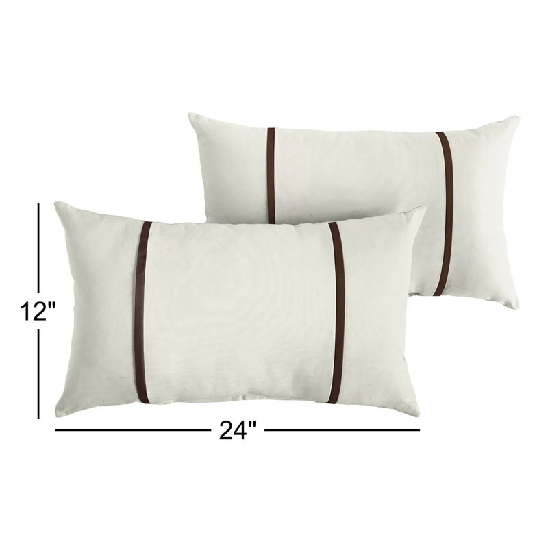 Furston Striped Outdoor Reversible Throw Pillow, White/Brown, 12" x 24"