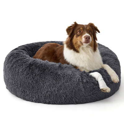 Bedsure Plush Indoor Donut Dog Bed, Round Faux Fur Pet Bed for Extra Large Dogs with Washable Removable Cover and Non-Slip Bottom