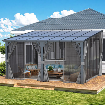 Lean-To Wall-Mounted Pergolas With Curtains And Netting