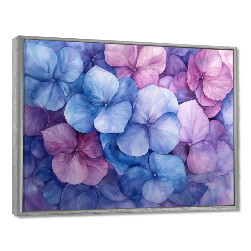 Imojene hortensia à l'aquarelle, encre mauve III - hydrangées, art mural, Argent argent, H 12 po x l 20 po