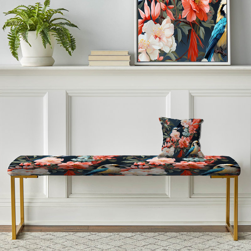 Cabello - Floral Upholstered Gold Bench