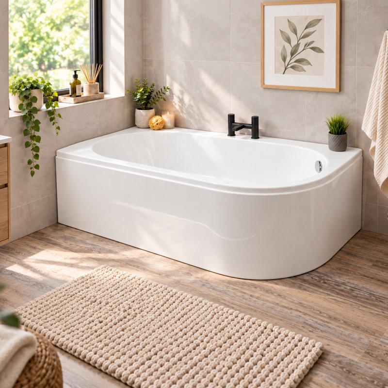 Davos 1550mm x 900mm Soaking Acrylic Bathtub, Right