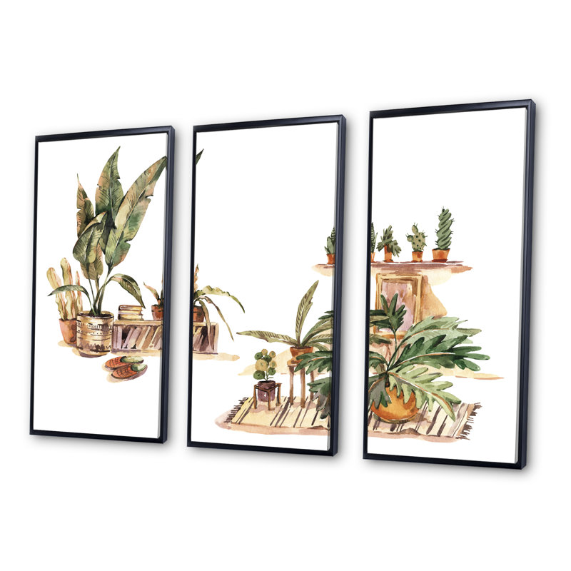 Plantes d'intérieur d'intérieur Urban Jungle III - 3 pièces, reproduction sur toile, H 32 po x l 48 po x P 1 po, Cadre noir