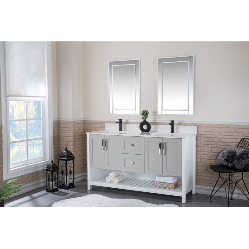 Ensemble de meuble-lavabo double 59 "avec miroir Ladarryl, Gris / blanc
