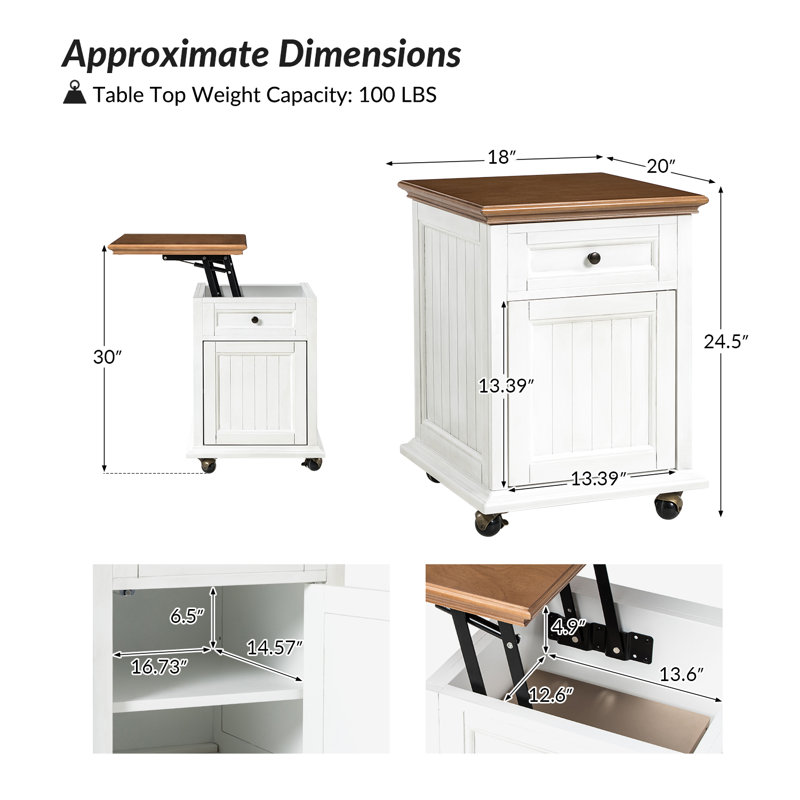 Lift-Top End Table with Built-In Charging Station, White