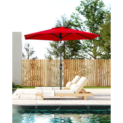 Parasol d'extérieur robuste 7,5 pi - poteau en acier, 6 nervures robustes, inclinaison à bouton-poussoir et manivelle, protection contre les rayons UV, auvent imperméable, table compatible avec le jardin, la terrasse, la piscine et la cour - rouge