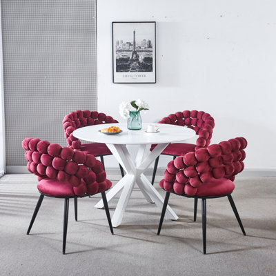 Chaise moderne (ensemble de 2) avec pieds tubulaires en fer doré, coussins moelleux et dossier confortable, convient à la salle à manger, au salon, au café, au dossier en boule de poils