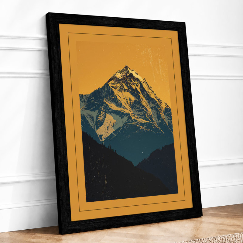 Mountain in Gold Frame Retro - Framed Print, A3 - 42.0 x 29.7 cm, Black