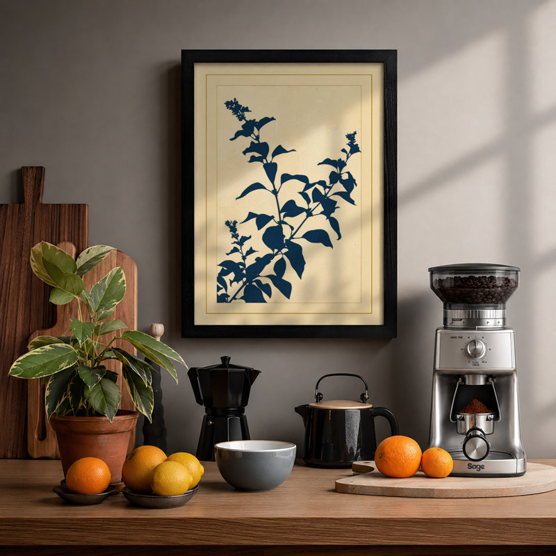 Indigo Study Botanical - Framed Print, A2 - 59.4 x 42.0 cm, Black
