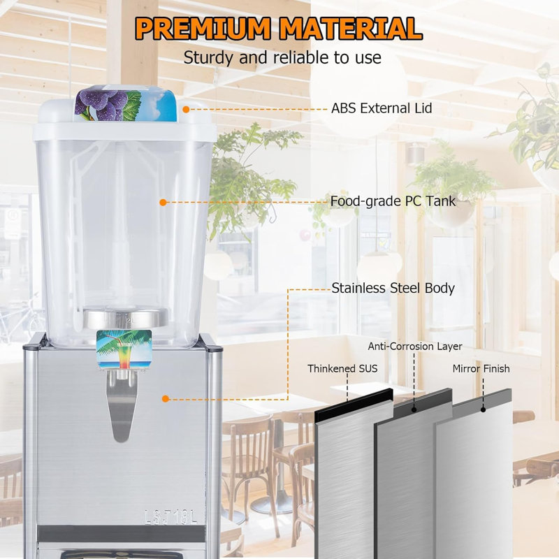 Distributeur de boissons à deux cuves en acier inoxydable, machine à thé glacé 18L pour restaurants, hôtels, fêtes et événements
