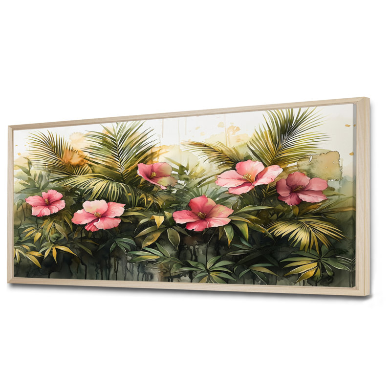 Colaizzo Tropical Hibisuc In A Spring Symphony I - Hibiscus, art mural, H 28 po x l 60 po, Impression encadrée flottante