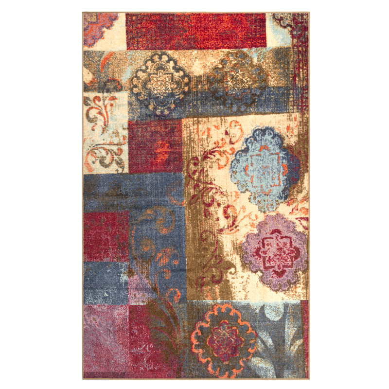 Bromborough 100% Nylon Damask Scroll Medallion Indoor Area Rug, Rectangle 5' x 8'