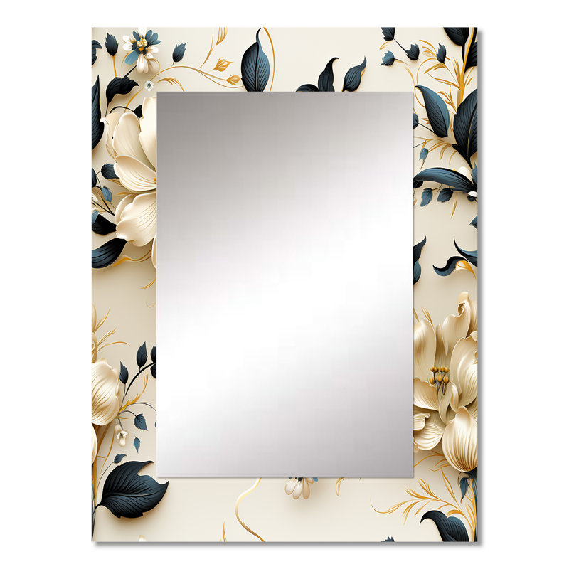 Anab Boho Victorian Fusion Victorian Pattern - Floral Unique Mirror, Floral Large Wall Mirror, Printed Metal Art, 32" x 24"
