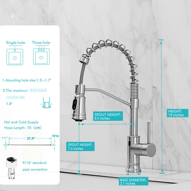 Robinet de cuisine à capteur de mouvement - automatique sans contact intelligent pour le style contemporain, nickel brossé, remplissage en céramique, mains en laiton avec éviers de construction