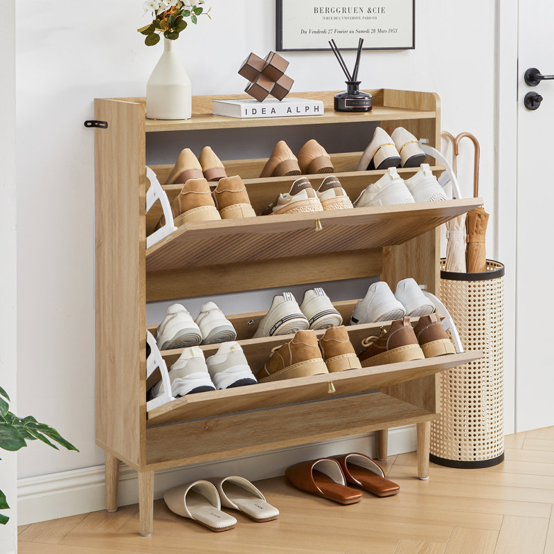 12 Pair Flip Down Shoe Storage, Yellow