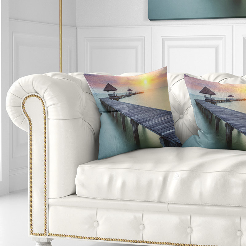 Coussin de mer photo en bois et coussin coucher de soleil sea shore, 16 po x 1 po, Coussin décoratif