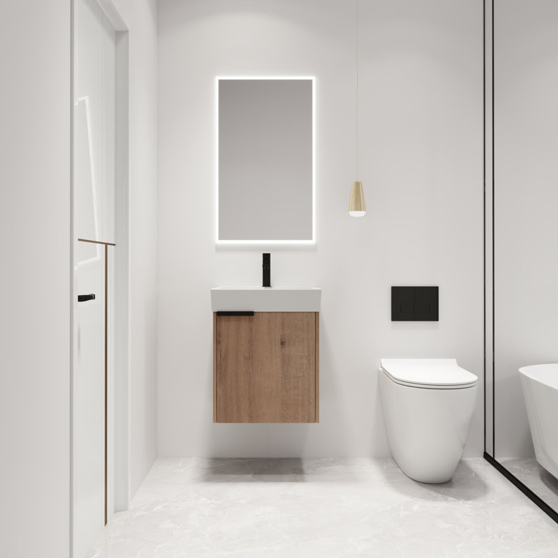18" Single Sink Wall Mounted Bathroom Vanity, Floating Vanity with 1 Door and White Ceramic Sink Top