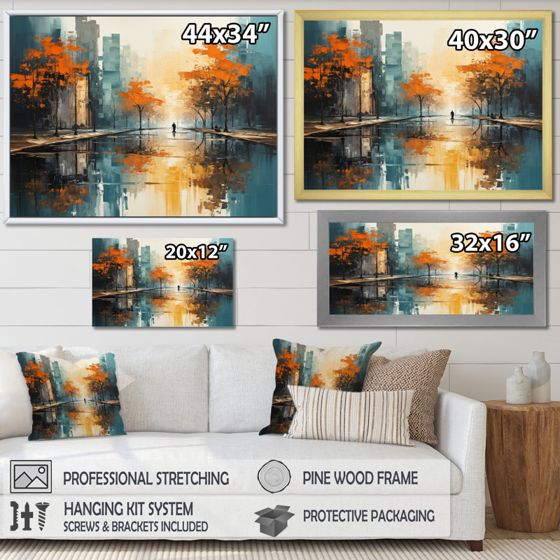 " Orange Rivers Riverside Reflection I ", Black Floater Framed, 24" H x 32" W x 1" D