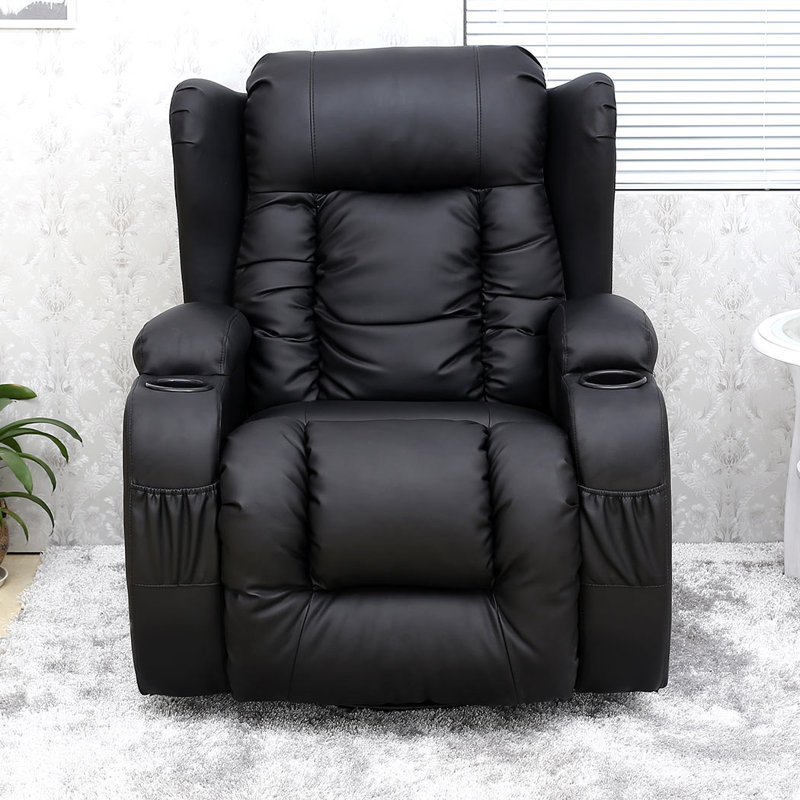 Bonded Leather Electric Recliner with Massager and Heating, Black