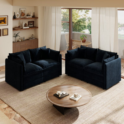 Canapé modulaire modulaire en forme de L de 112 po avec repose-pieds en chenille 4 places et coussin profond pour salon