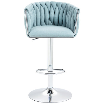 Tabourets de bar pivotants 360 ° en tissu bleu de 2 - hauteur réglable avec dossier tissé et repose-pieds pour café, cuisine, îlot de pub, hauteur de comptoir 2 pièces, dans un pub, un café