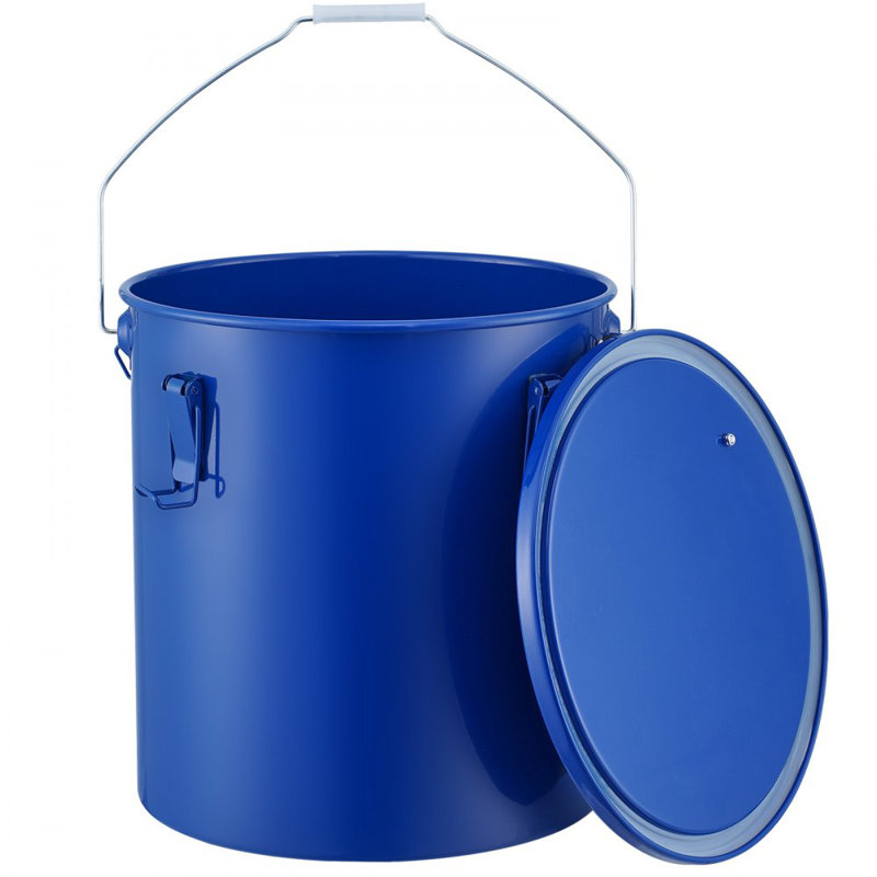 Fryer Grease Bucket, 6 Gal Oil Disposal Caddy Carbon Steel Fryer Oil Bucket with Rust-Proof Coating, Oil Transport Container with Lid, Lock Clips, Filter Bag for Hot Cooking Oil Filtering, Blue