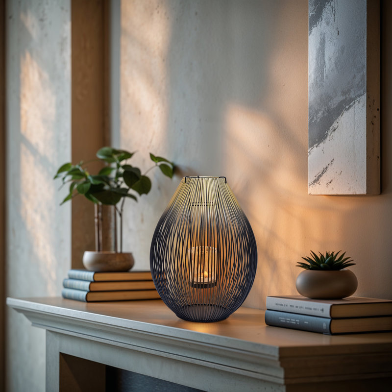 Decorative Bamboo Candle Lantern with Glass Tealight Holder for Tabletop, Home Decor, and Christmas Accents
