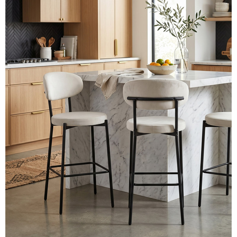 Upholstered Counter Stool with Metal Frame, Cream