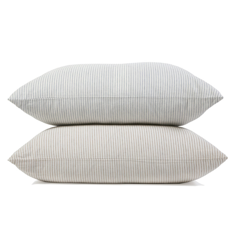Amber and Ivory Striped Linen Reversible Throw Pillow