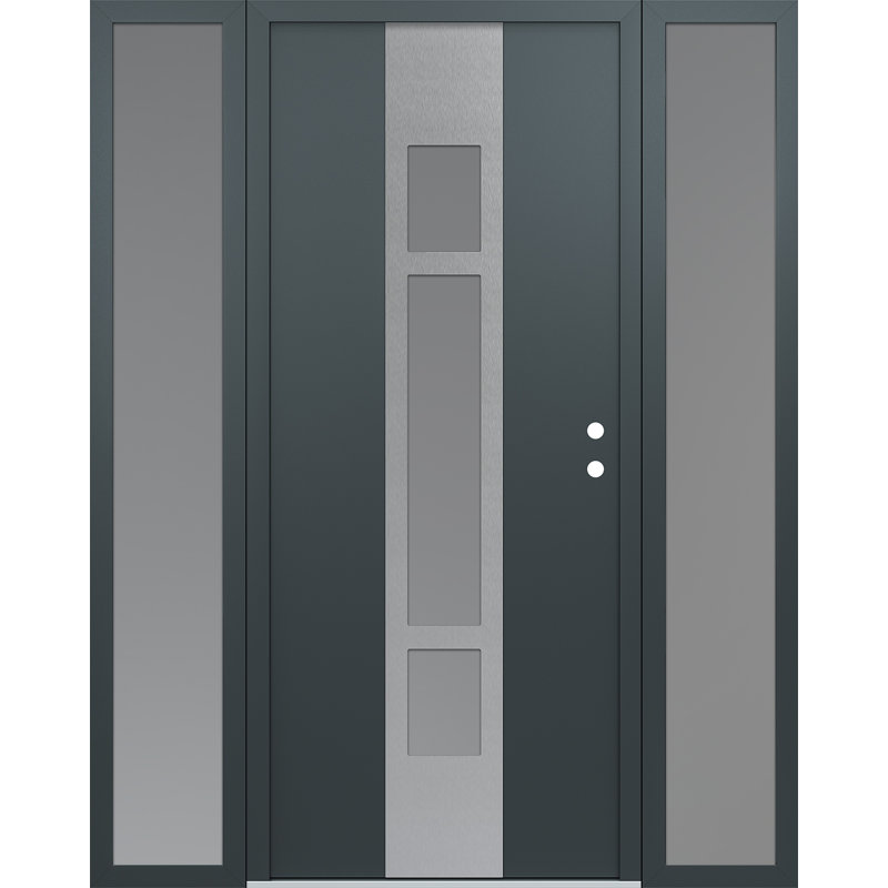 Porte d'entrée pré-suspendue en acier argenté Diamond A9 avec deux panneaux latéraux Diamond, H 81,69 po x l 65,06 po