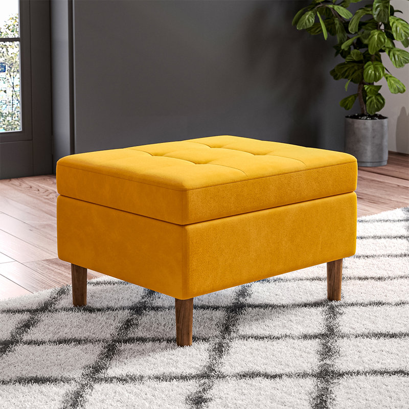 Kreyton Velvet Tufted Rectangle Storage Ottoman, Gold