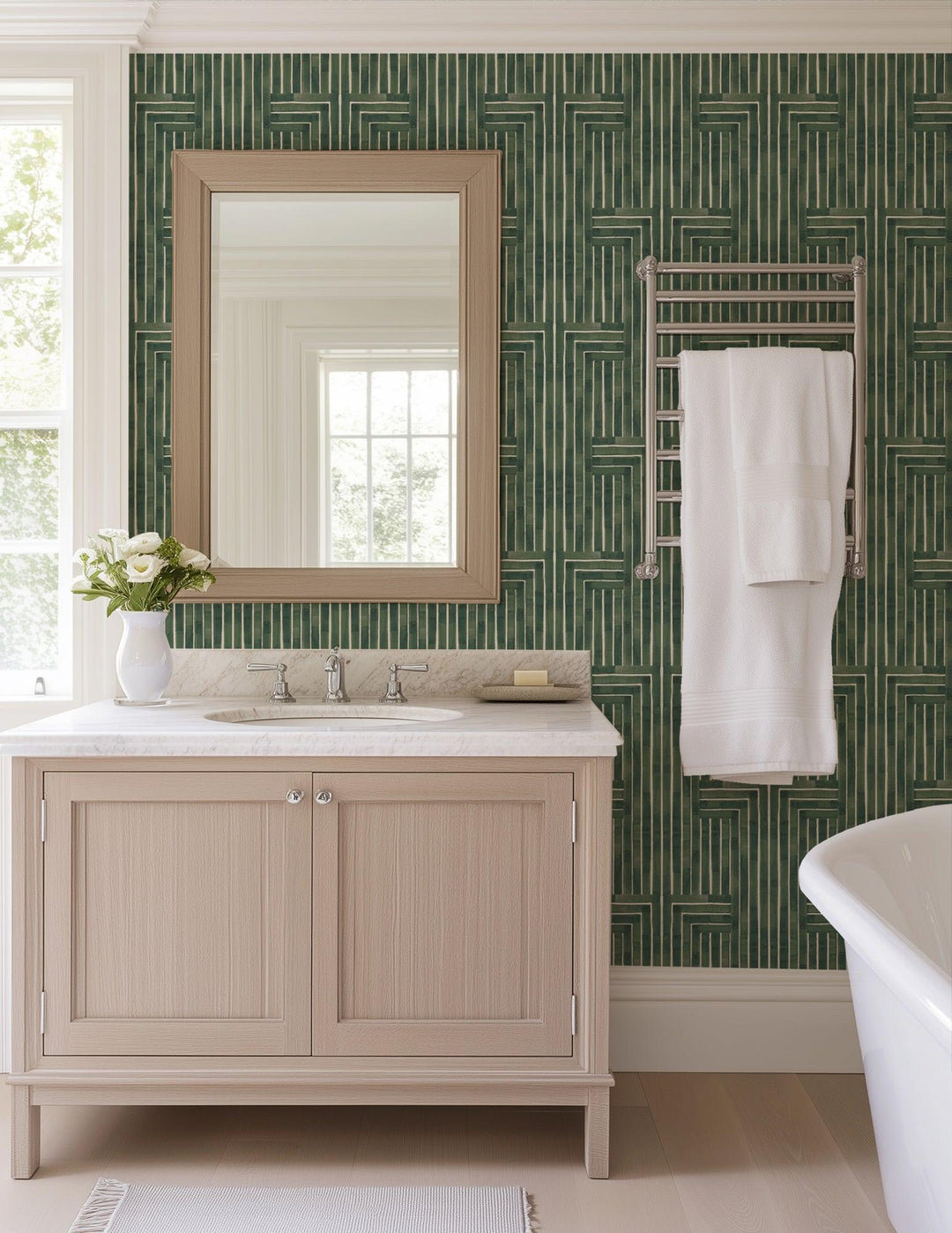 Organic Self-Adhesive Wallpaper Roll, Emerald, Faux Grasscloth, Non-pasted
