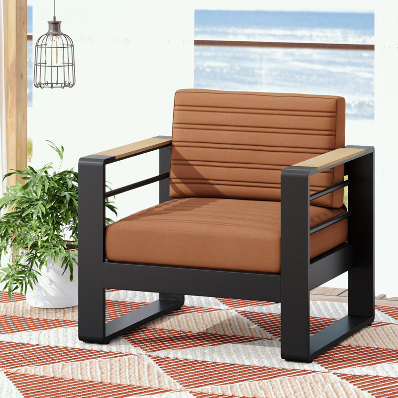Chaise d'extérieur avec accoudoirs et coussin moelleux, Orange
