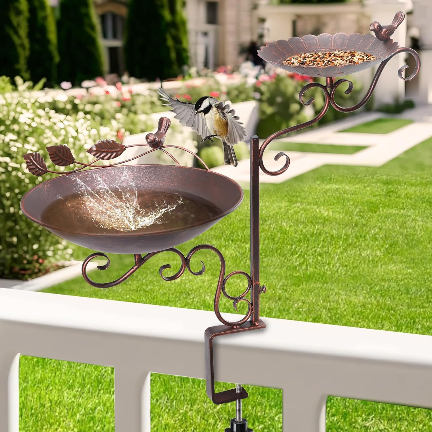 Bird Bath Railing Winston Porter Azana Bird Bath Deck Mounted Bowl , Bird Bath Fence ...