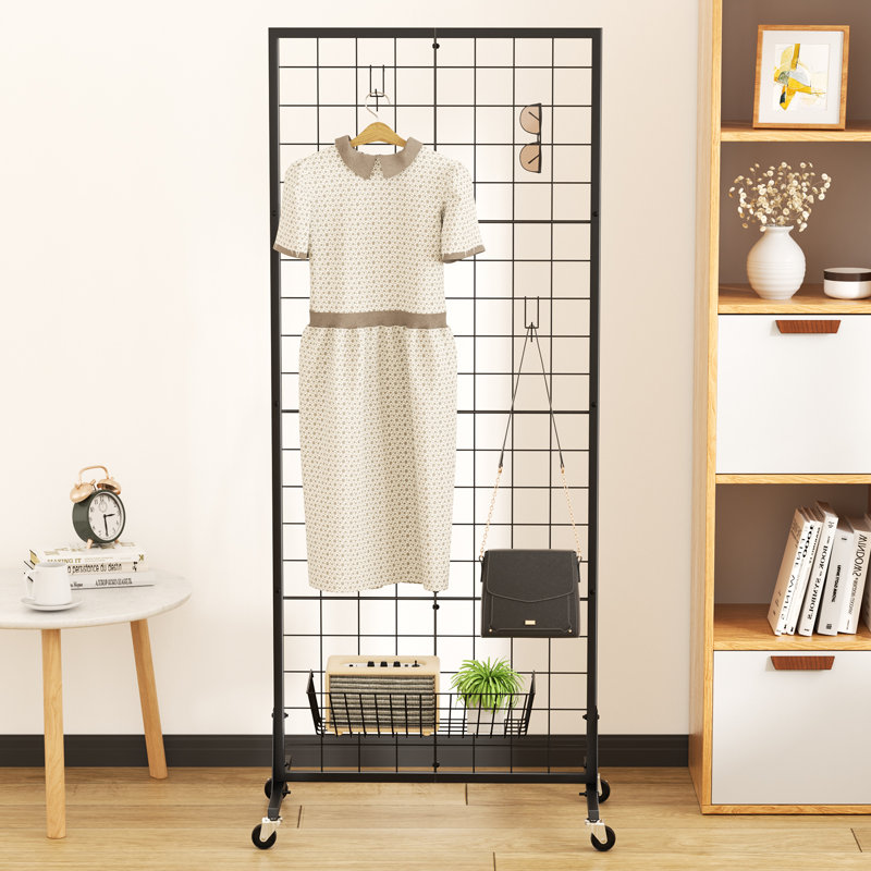 Gridwall Panel Display Stand 2.1' x 5.5' Ft, Heavy Movable Floorstanding Detachable Girdwall for Easy Transport, Standing Grid Tower with Extra Hooks, Display Rack for Retail and Craft Fair-1 Pack