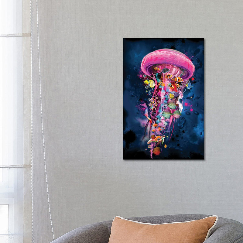 Pink Electric Jellyfish World by David Loblaw - Wrapped Canvas Print, 66.04 cm H x 45.72 cm W x 1.91 cm D