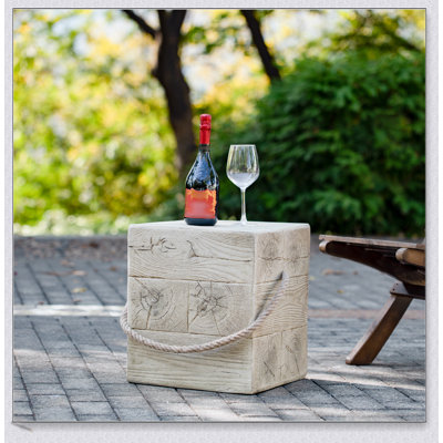 Rustic Retro MGO Side Table With Wood Grain And Simulated Braided Cord For Indoor And Outdoor Use