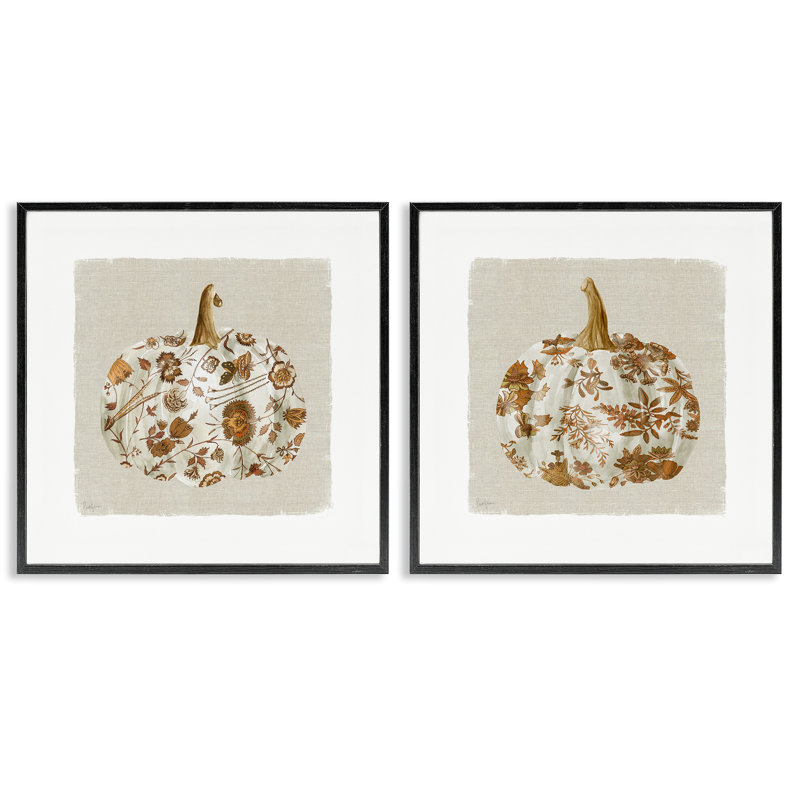 Ensemble de 2 giclées rétro à motif de citrouilles à motif rétro, design par Livi Finn, H 12 po x l 12 po