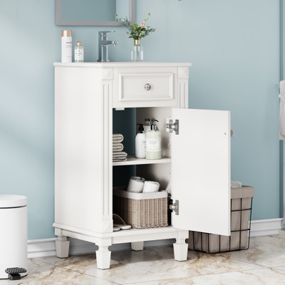  Meuble-lavabo de 18 po avec lavabo en céramique, armoire de rangement autoportante de style français et tablette réglable, blanc