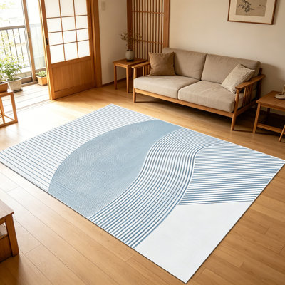 1PC Modern Minimalist Geometric Wavy Striped area rugs for Living Room, Soft and Comfortable, Suitable for all seasons, easy-to-maintain, machine washable Indoor floor mat, Under Table Farmhouse suitable for dining room, bedroom, home office,